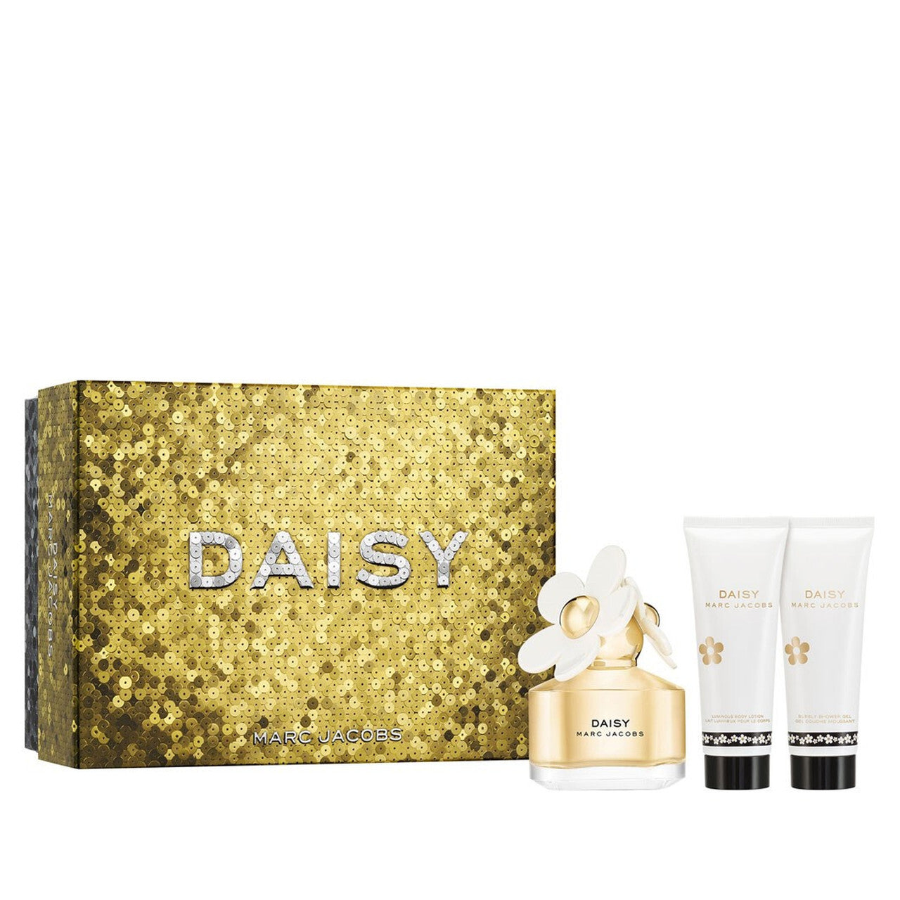 Marc jacobs daisy 3 pcs set for women: 1.6 eau de toilette spray + 2.5 body lotion + 2.5 shower gel.