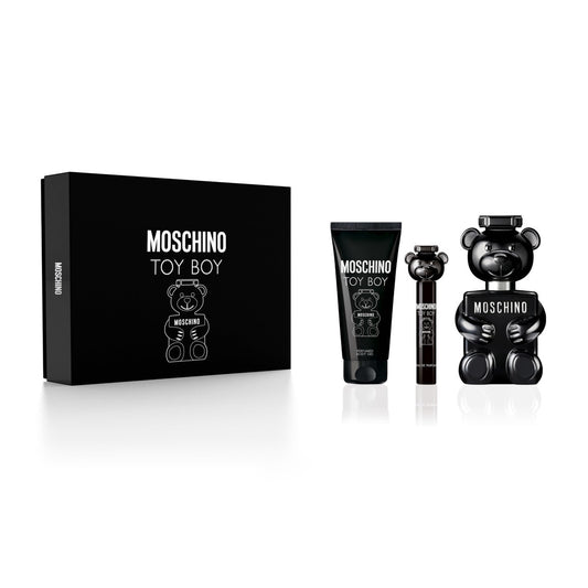 Moschino toy boy 3 pcs set: 3.4 eau de parfum spray + 0.3 eau de parfum spray + 3.4 body gel