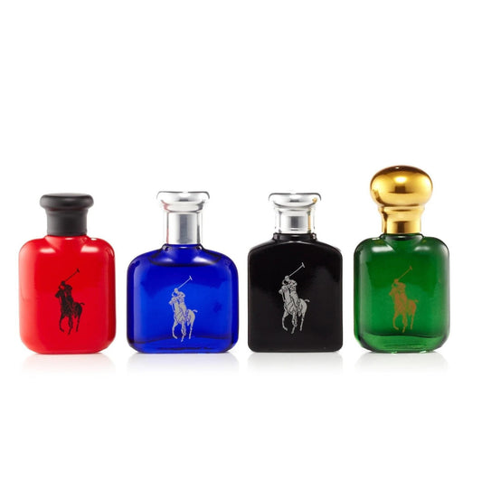Polo collection 4 pcs set for men: polo green 0.5 eau de toilette + polo blue 0.5 eau de toilette + polo red 0.5 eau de toilette + polo black 0.5 eau de toilette