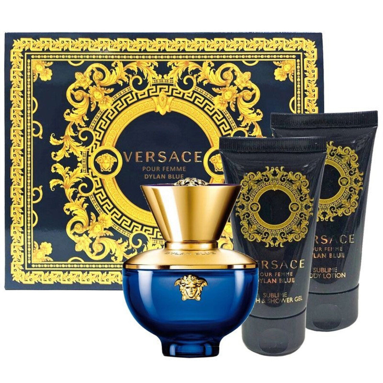 Versace dylan blue 3 pcs set for women: 1.7 eau de parfum spray + 1.7 bath & shower gel + 1.7 body lotion